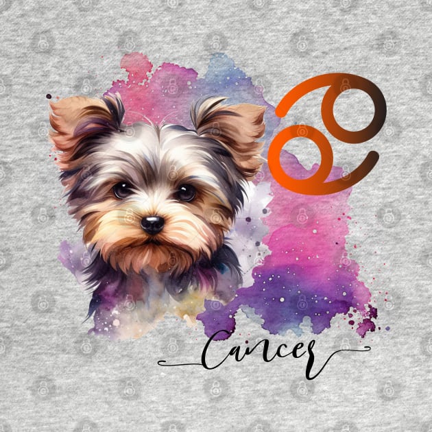 Cancer Zodiac Sign Cute Yorkie Watercolor Art by AdrianaHolmesArt